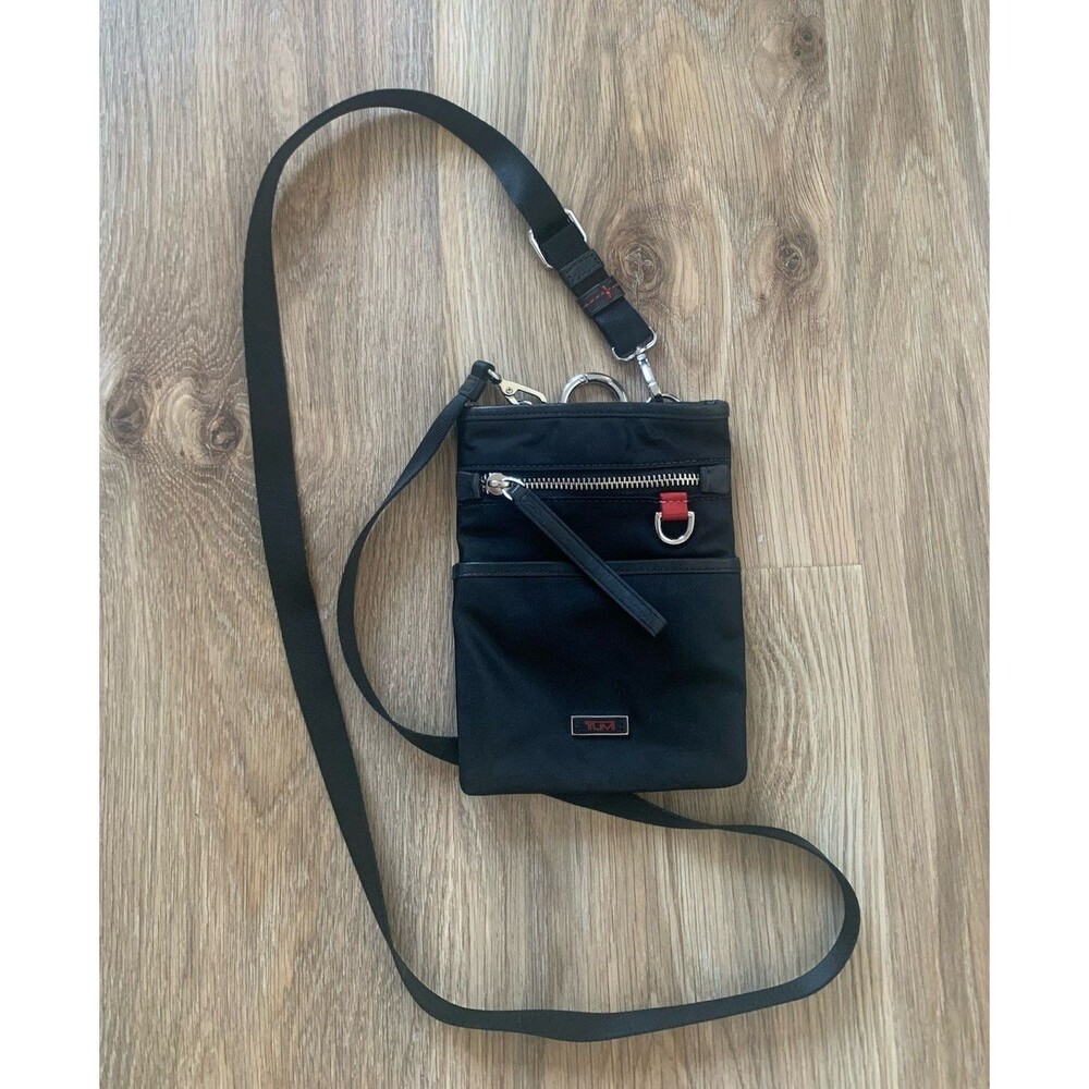 TUMI Black Nylon Crossbody Clip On Utility Bag Pouch Adjustable Shoulder Strap - Picture 2 of 8